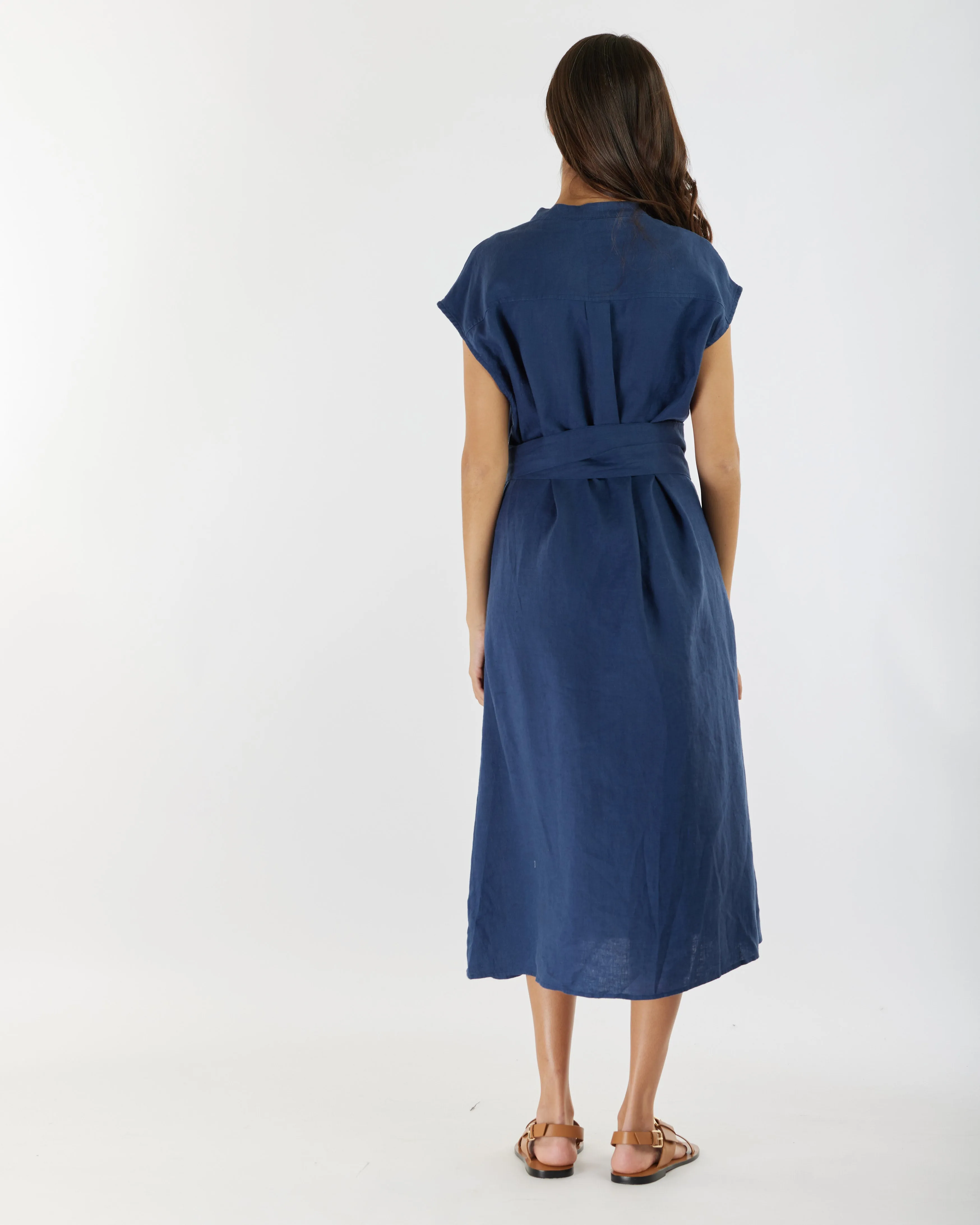 Renee Linen Midi Dress - Navy