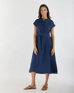 Renee Linen Midi Dress - Navy