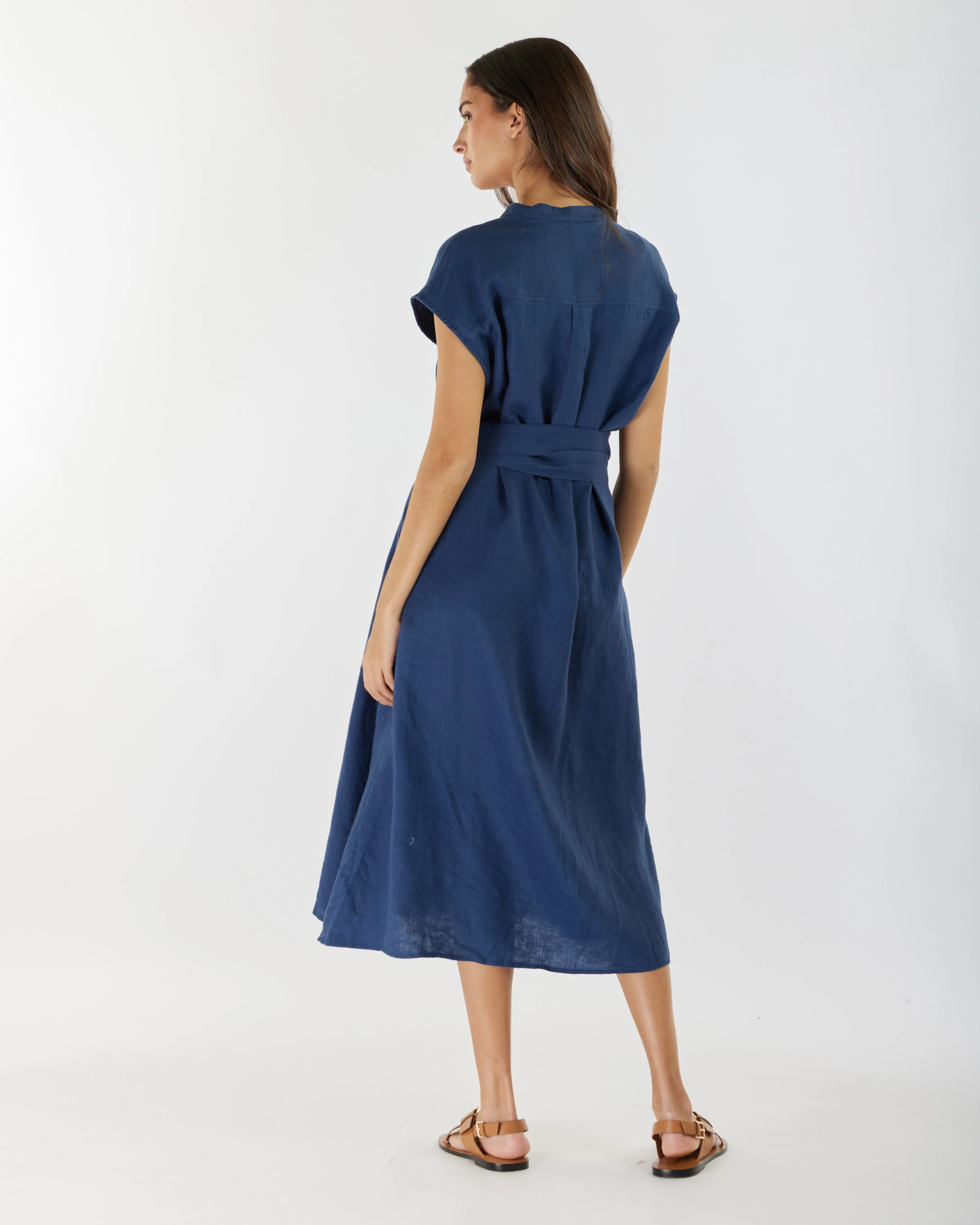 Renee Linen Midi Dress - Navy