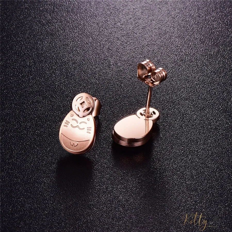 Rose Gold Comfy Cat Earrings (14K Gold Plated)