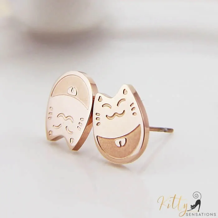 Rose Gold Comfy Cat Earrings (14K Gold Plated)