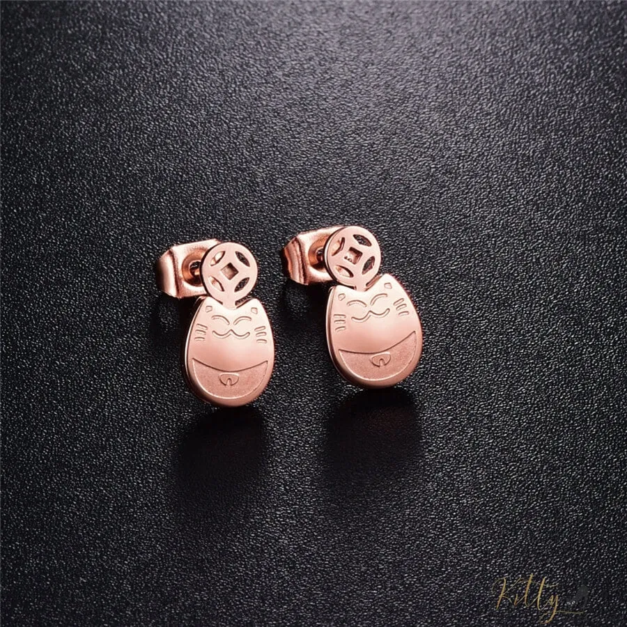 Rose Gold Comfy Cat Earrings (14K Gold Plated)