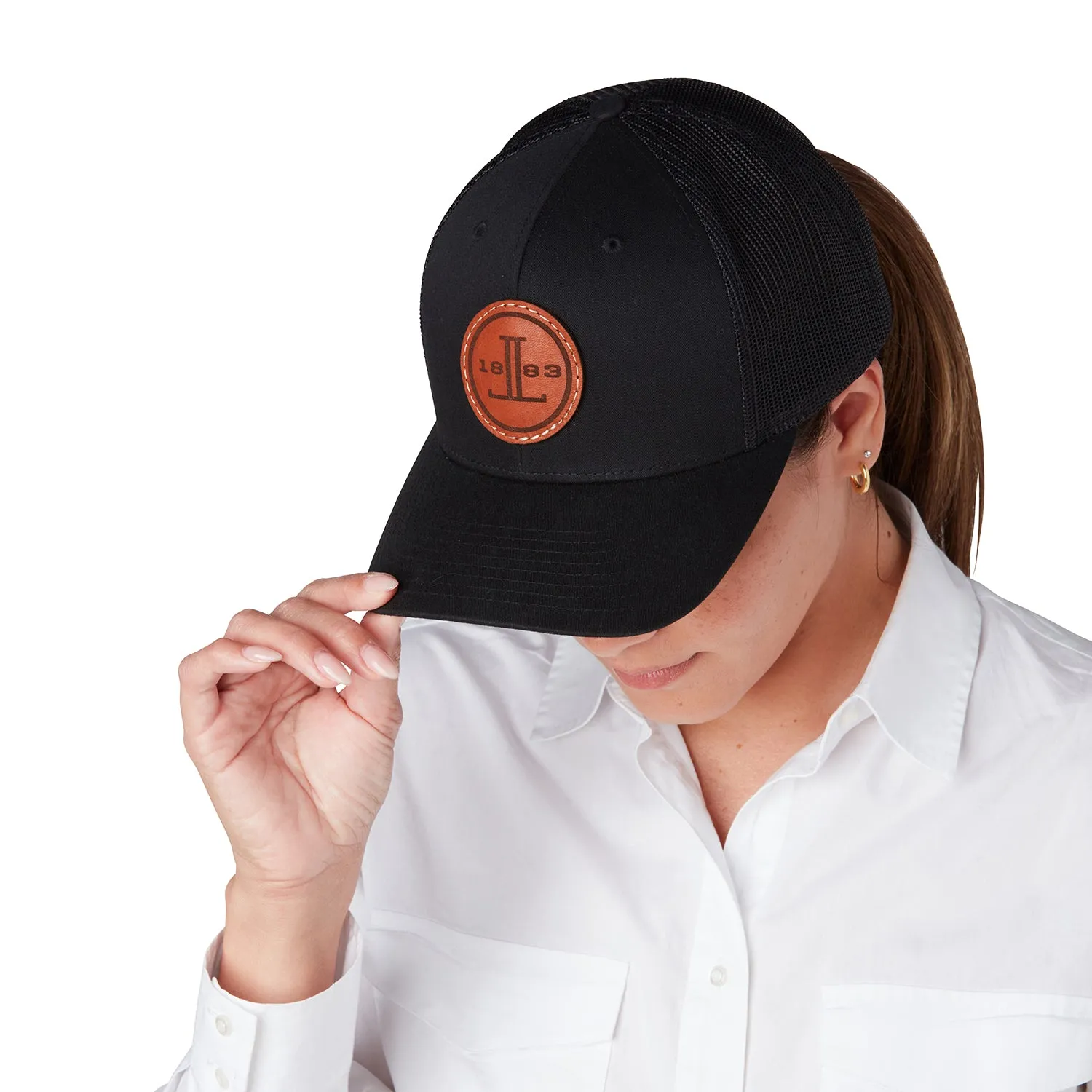 Round Leather Patch Cap :: Black