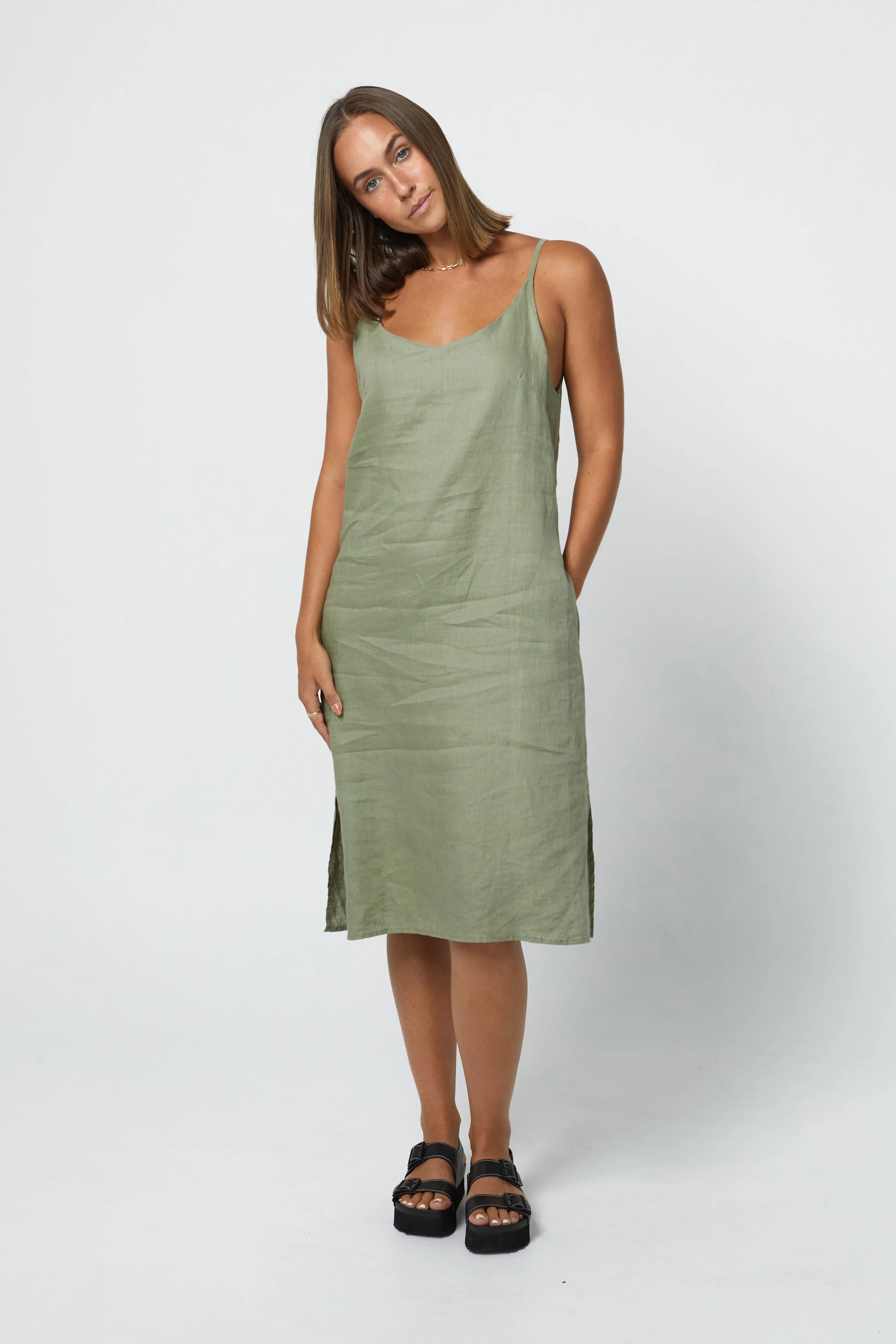 RYLEY LINEN DRESS - SAGE