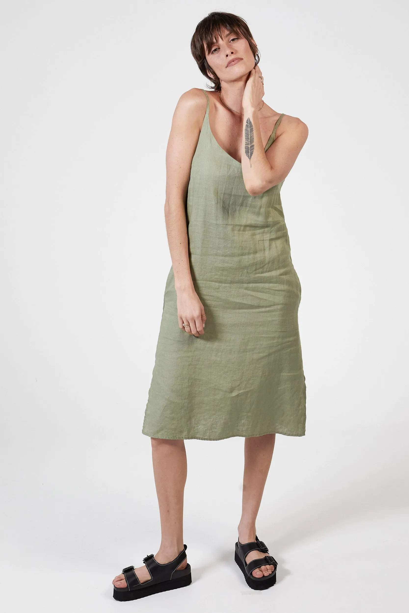 RYLEY LINEN DRESS - SAGE