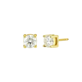 Solid Gold Round Cut Stud Earrings - Pair