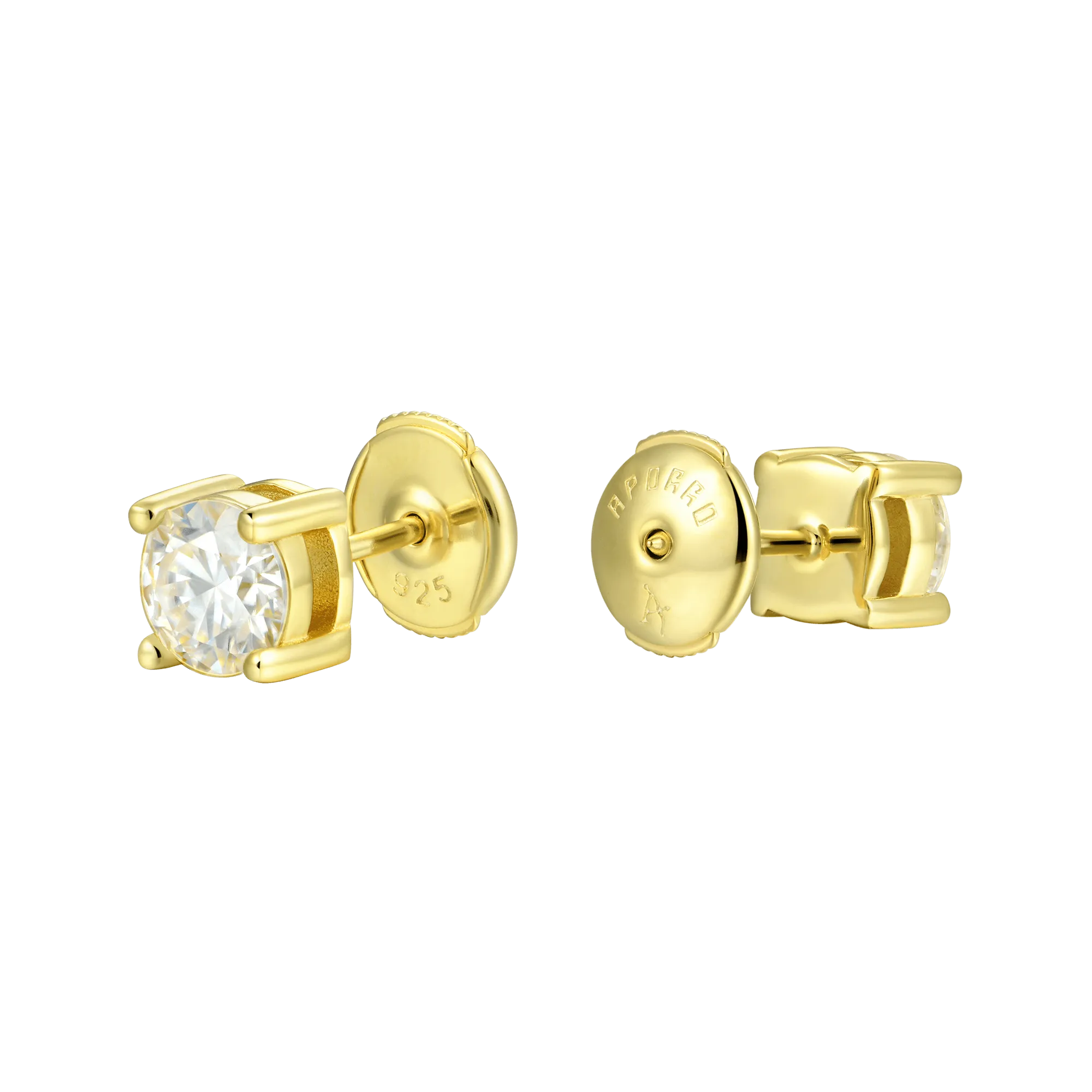 Solid Gold Round Cut Stud Earrings - Pair