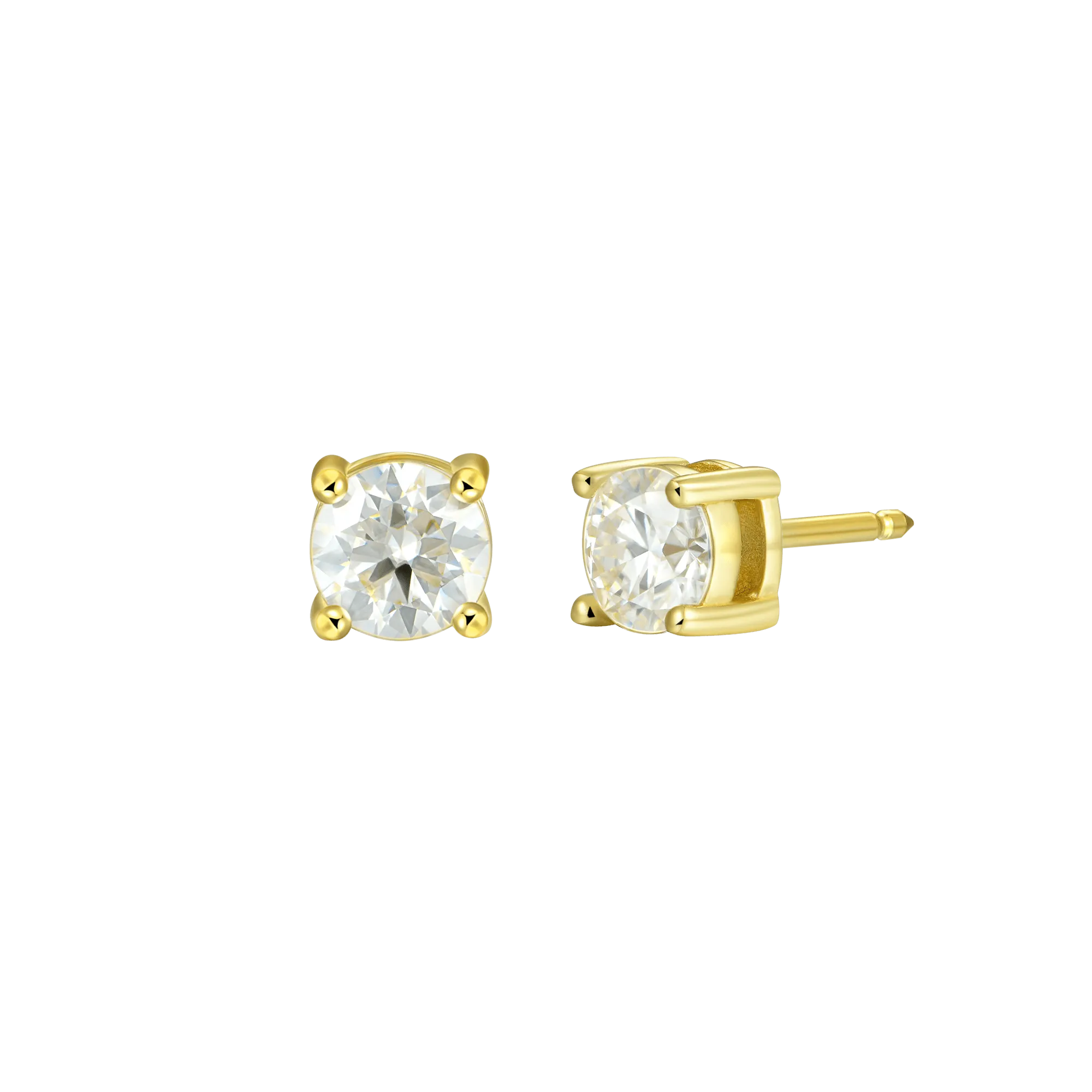 Solid Gold Round Cut Stud Earrings - Pair