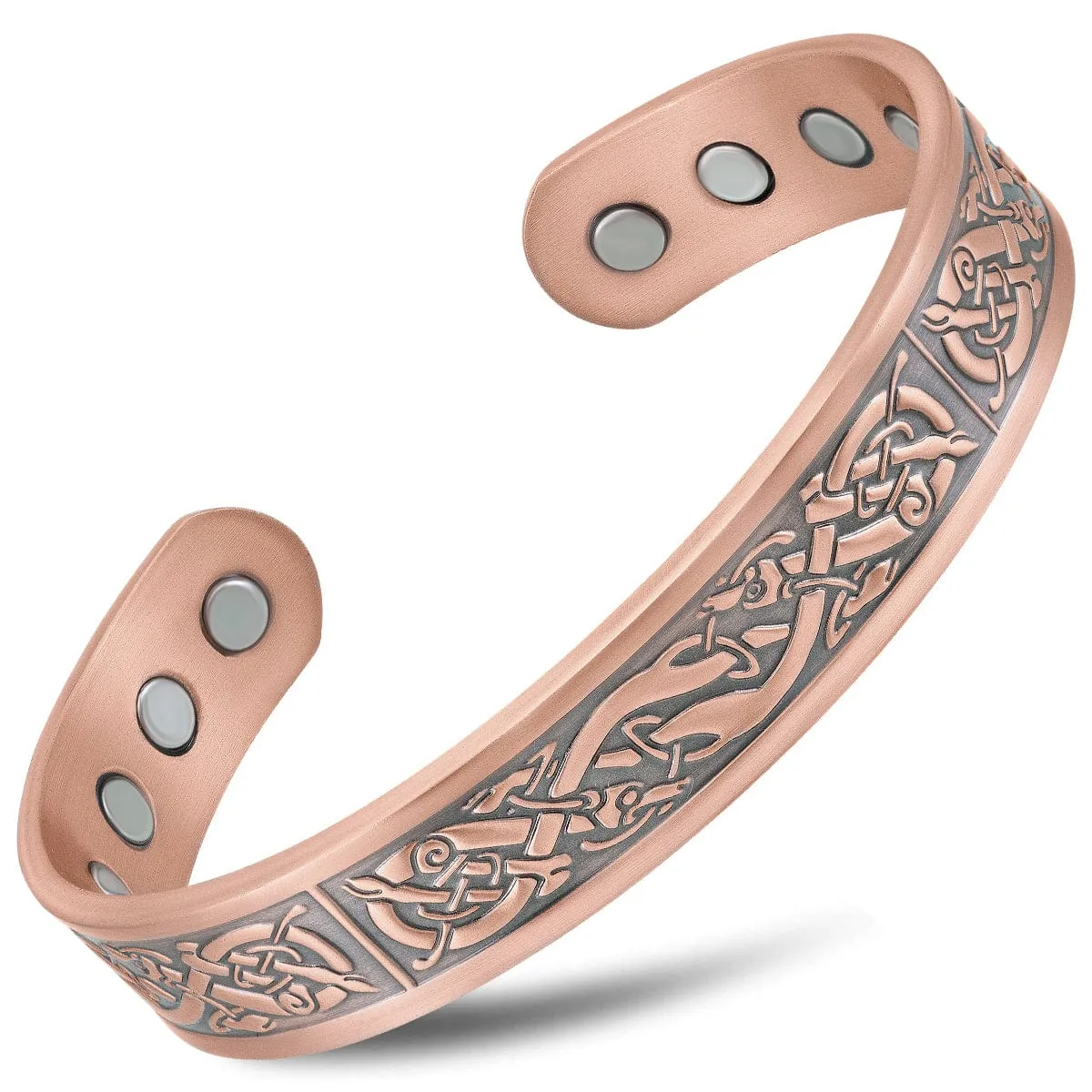 Stamped Viking Magnetic Copper Bracelet Cuff for Men