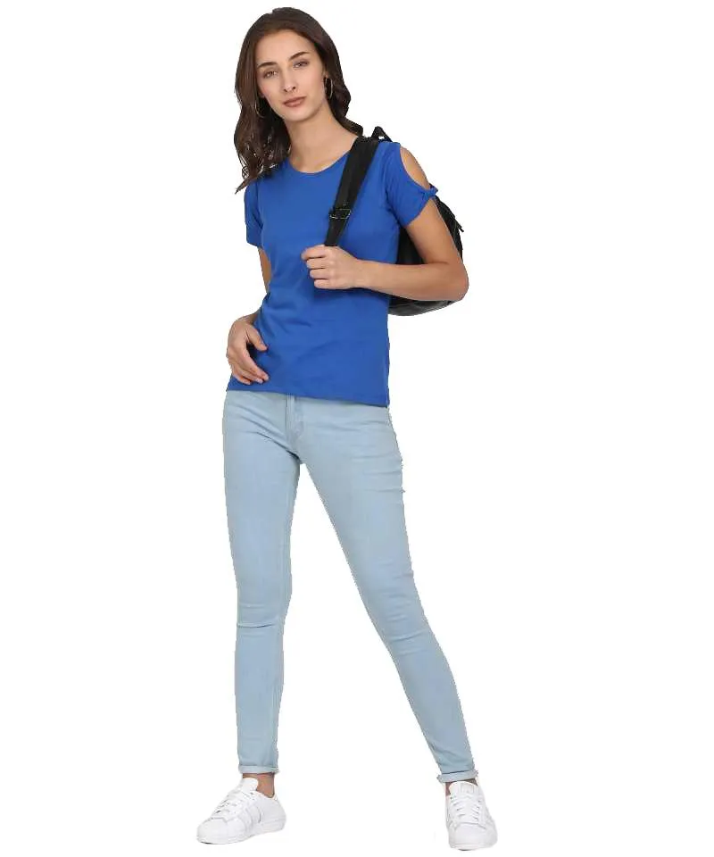 Style Quotient Women Blue RoundNeck Solid Fashion Tops