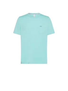 T-shirt Round Solid Pocket S/s - Acqua