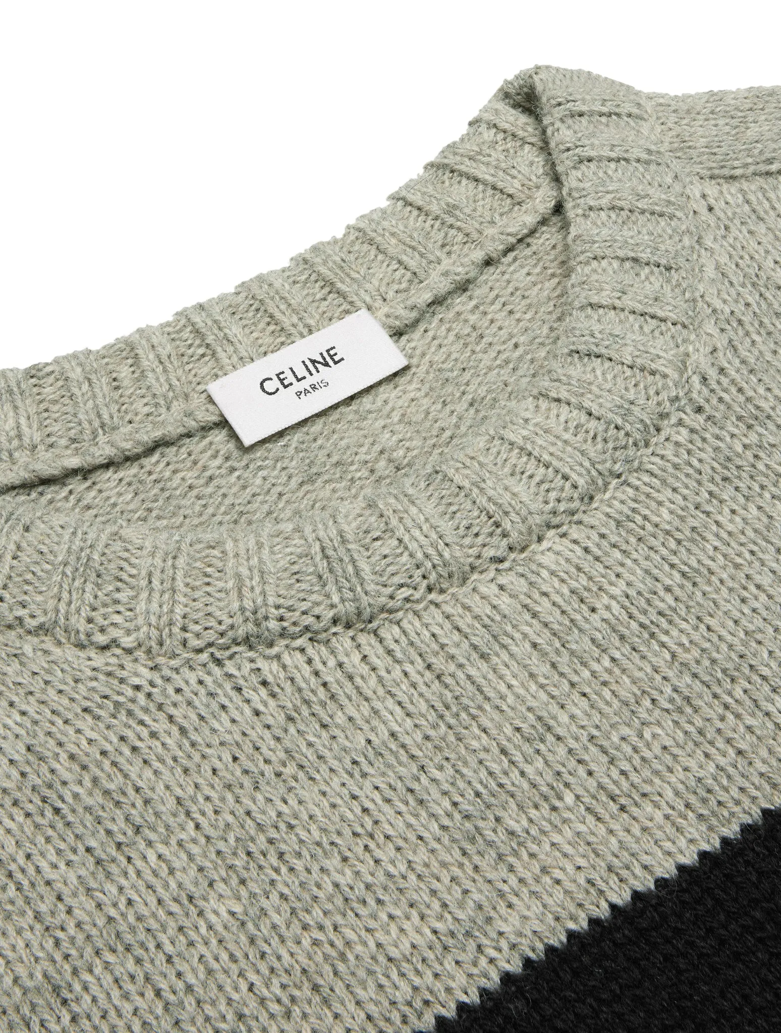 TRIOMPHE CREW NECK SWEATER IN LIGHT GRAY / BLACK STRIPED WOOL