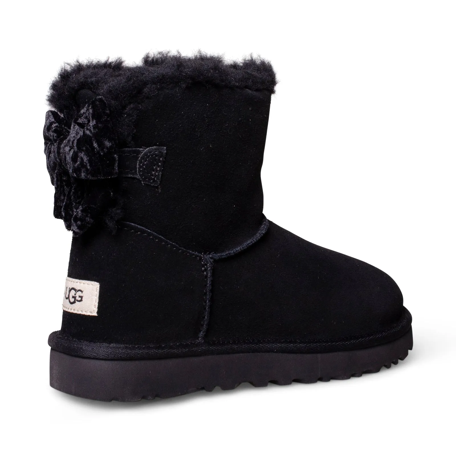 UGG Mini Bailey Bow Crushed Velvet Black Boots - Women's