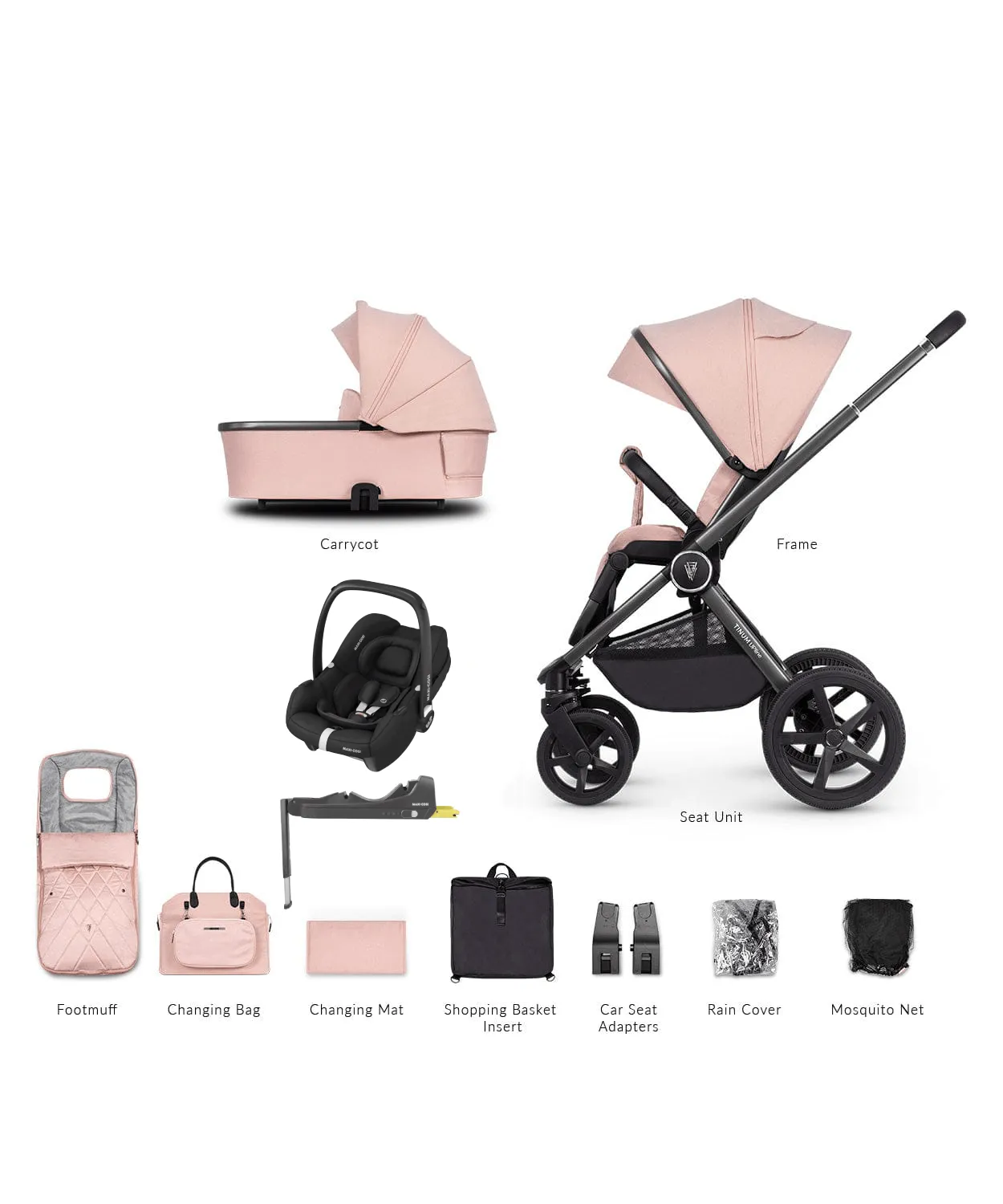 Venicci 3 in 1 Tinum UPLINE Cabriofix i-Size Travel System - Misty Rose