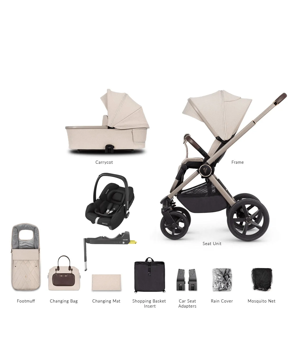 Venicci 3 in 1 Tinum UPLINE Cabriofix i-Size Travel System - Stone Beige