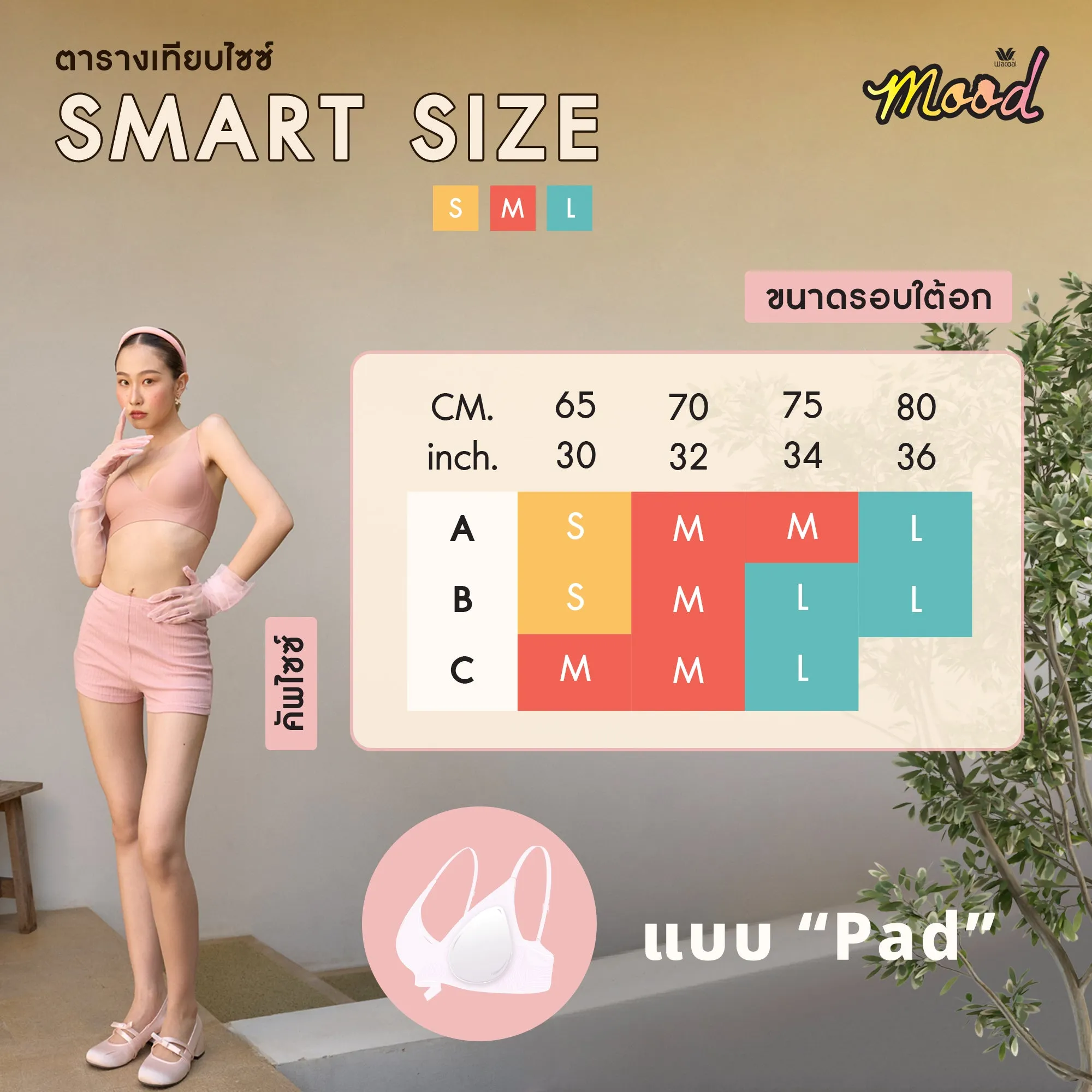 Wacoal Mood Smart Size ชุดชั้นในวัยรุ่น ทรงสปอร์ต รุ่น MM1X93 สีดำ (BL)