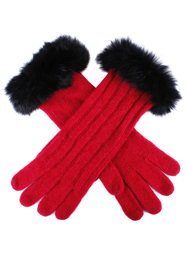 Women's Cable Knit Gloves with Fur Cuffs