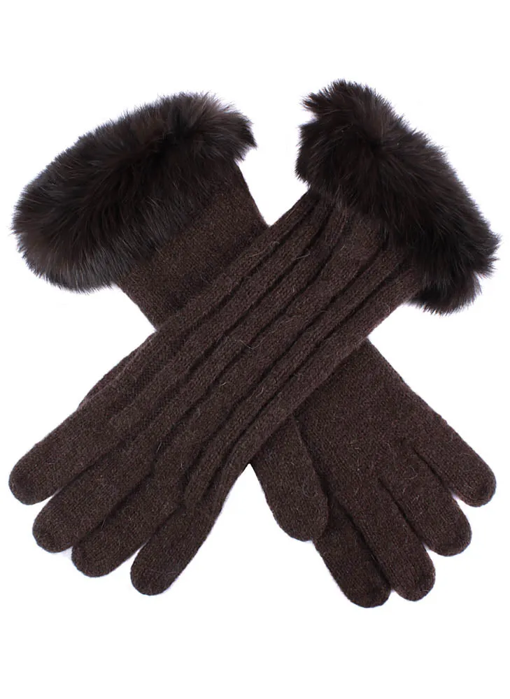 Women's Cable Knit Gloves with Fur Cuffs