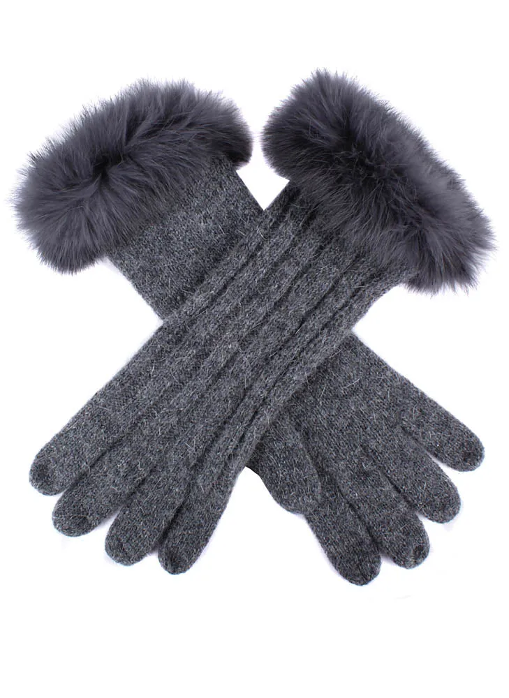 Women's Cable Knit Gloves with Fur Cuffs