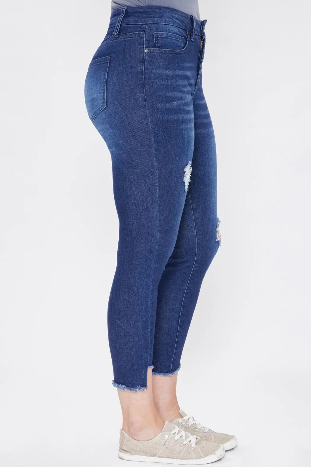 Women's Curvy Fit High Rise Frayed Slanted Ankle Sustainable Jean