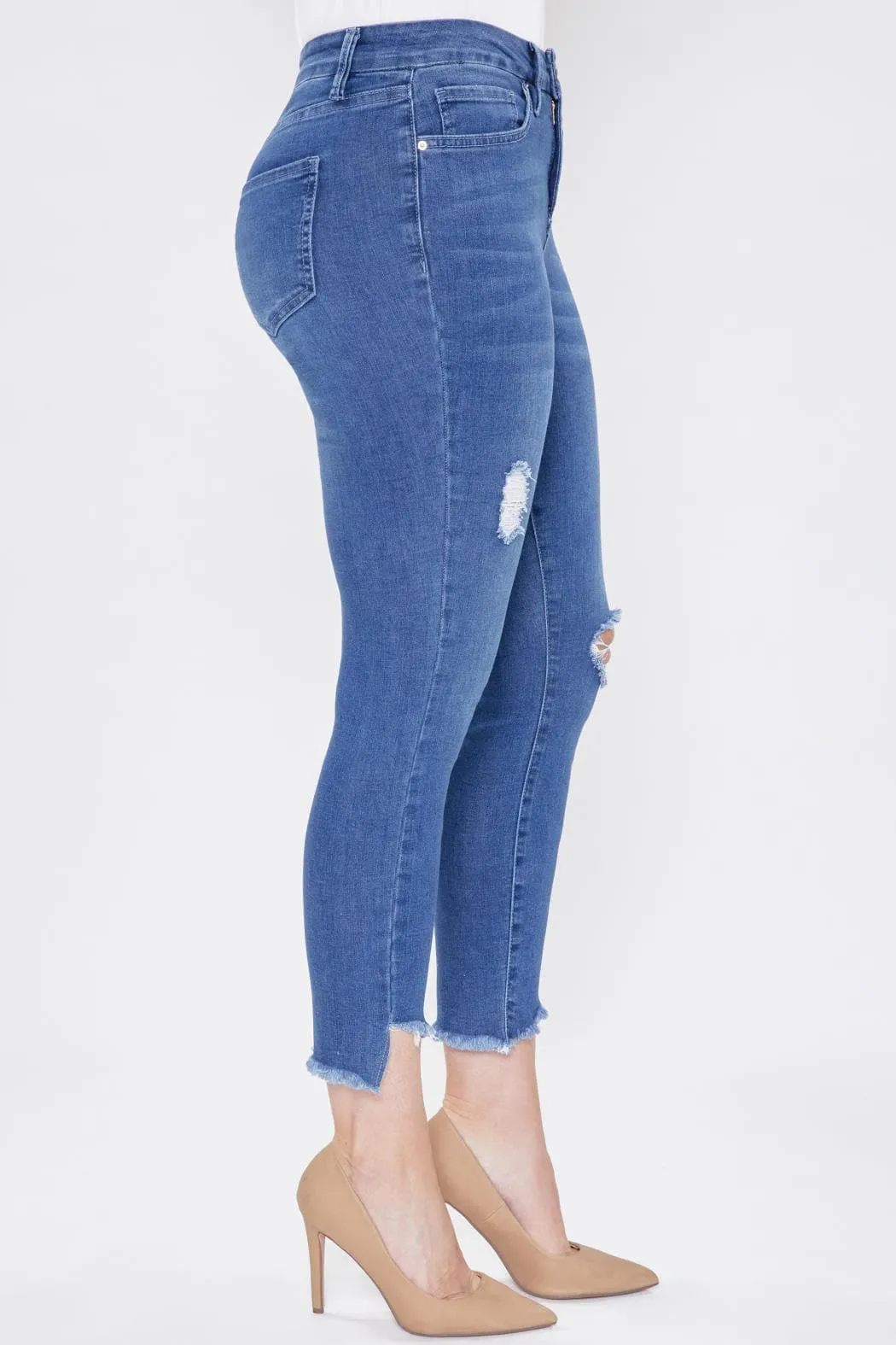 Women's Curvy Fit High Rise Frayed Slanted Ankle Sustainable Jean