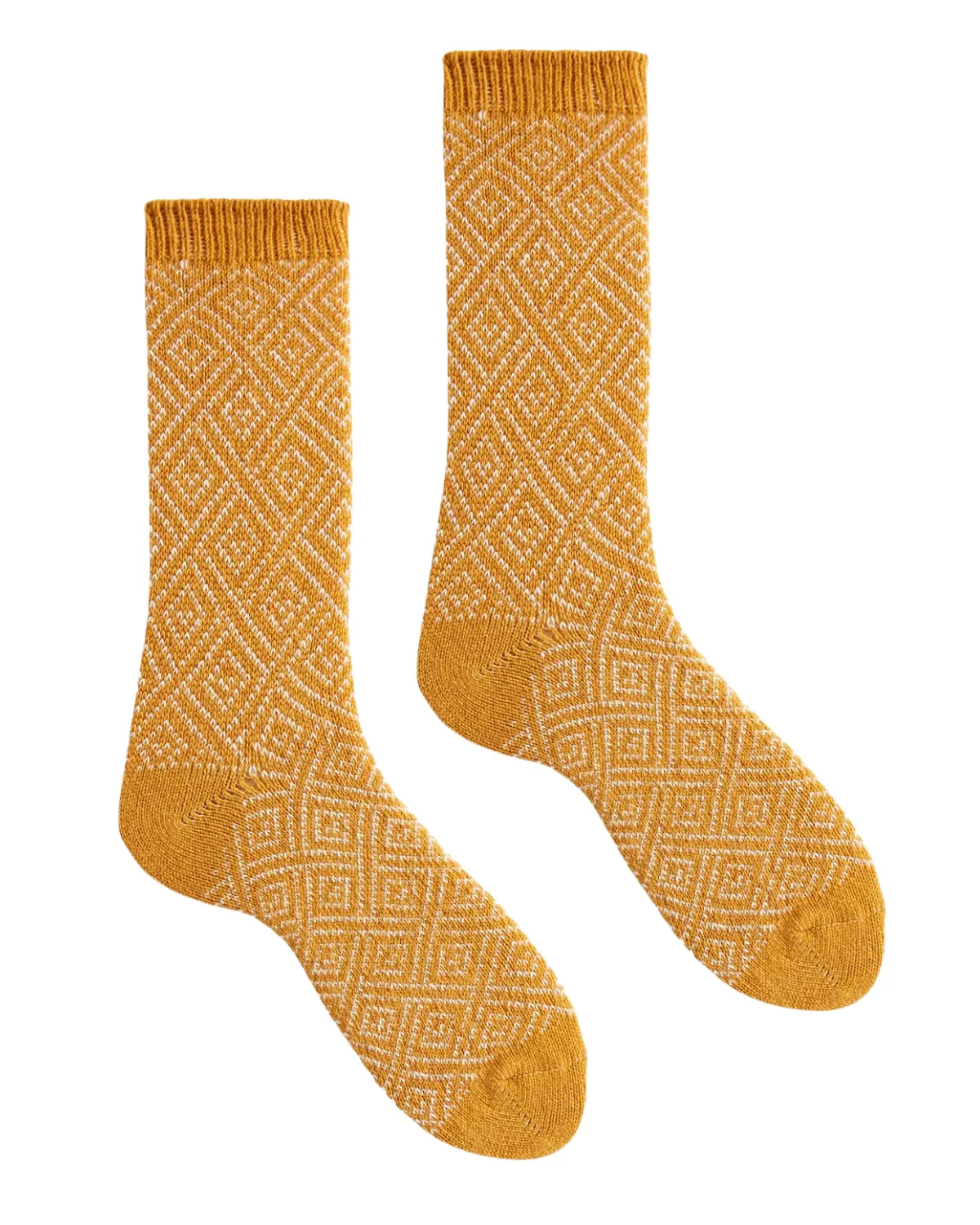 Women's Geometric Diamond Wool Cashmere Crew Socks (Squash)