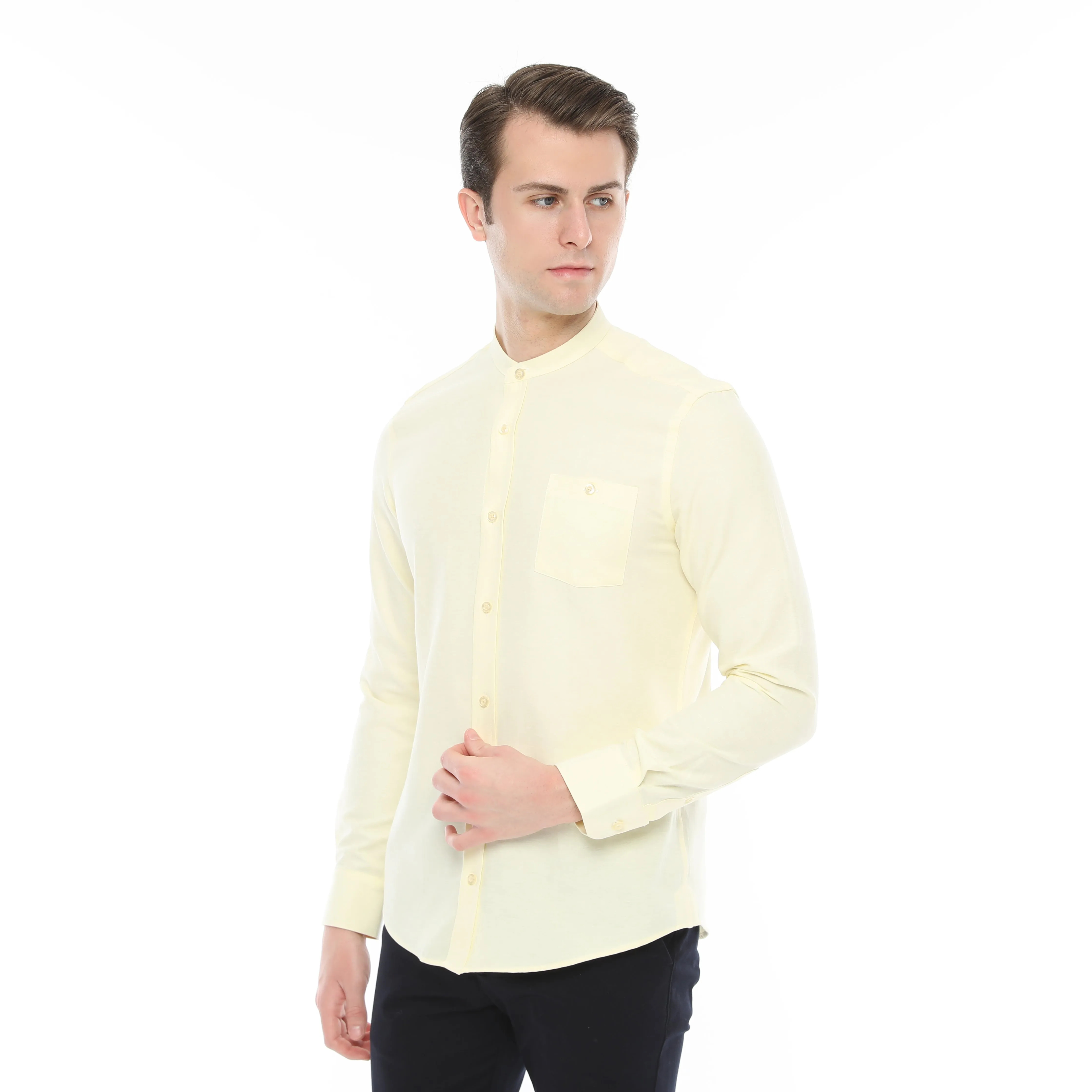 Xact Mens Grandad Collar Nehru Oxford Shirt 'Gustus' Long Sleeved - Slim Fit