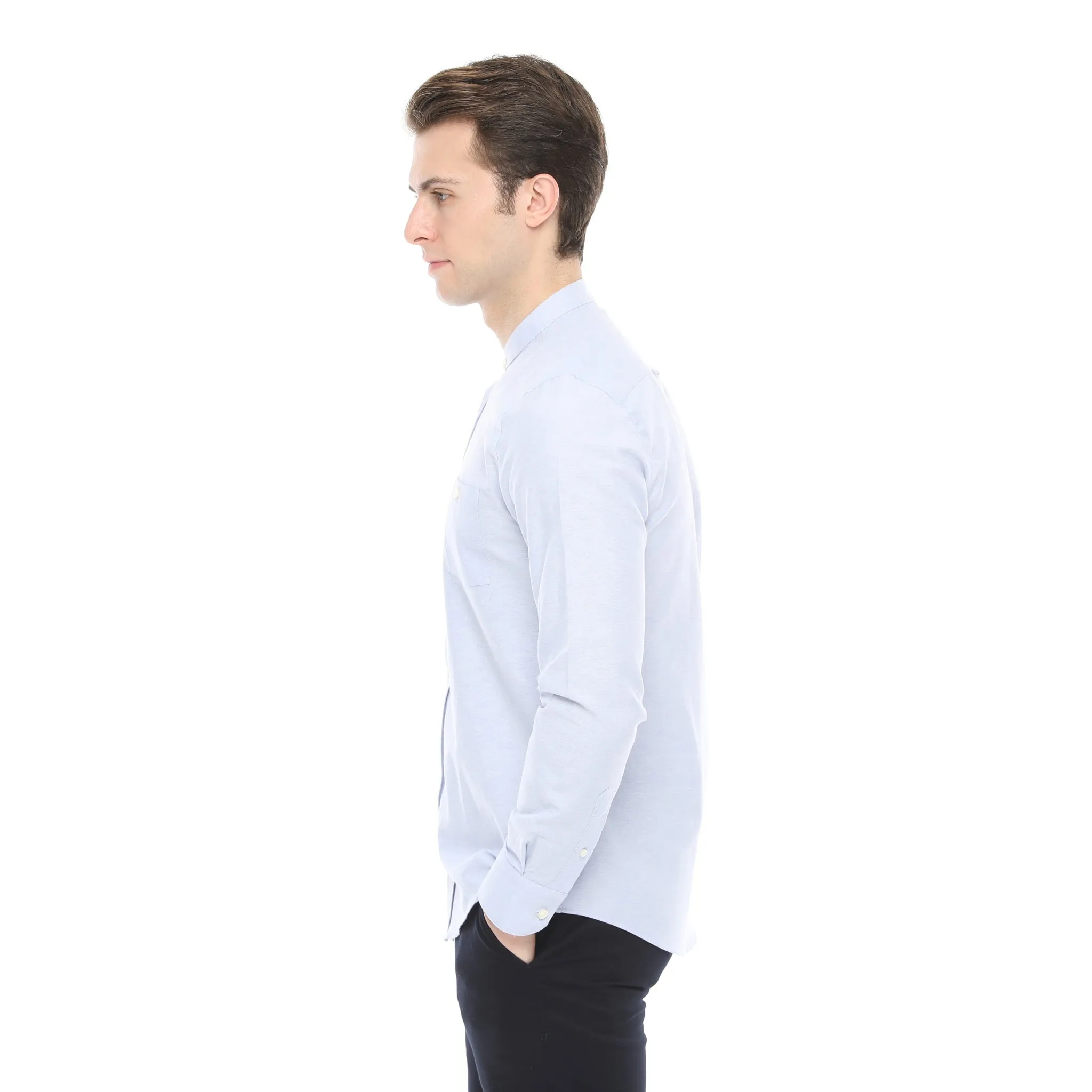 Xact Mens Grandad Collar Nehru Oxford Shirt 'Gustus' Long Sleeved - Slim Fit